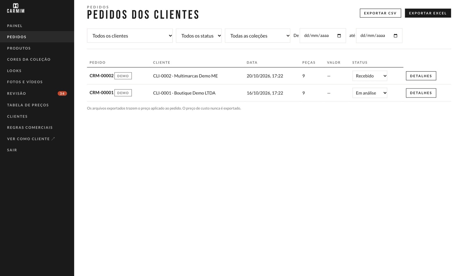 Painel de pedidos